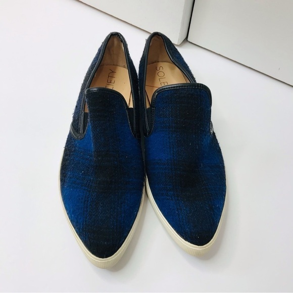 2/$25 SOLE SOCIETY Noe Blue Plaid Fabric Almond Point Toe Slip On Shoes Size 9.5 - Picture 2 of 10